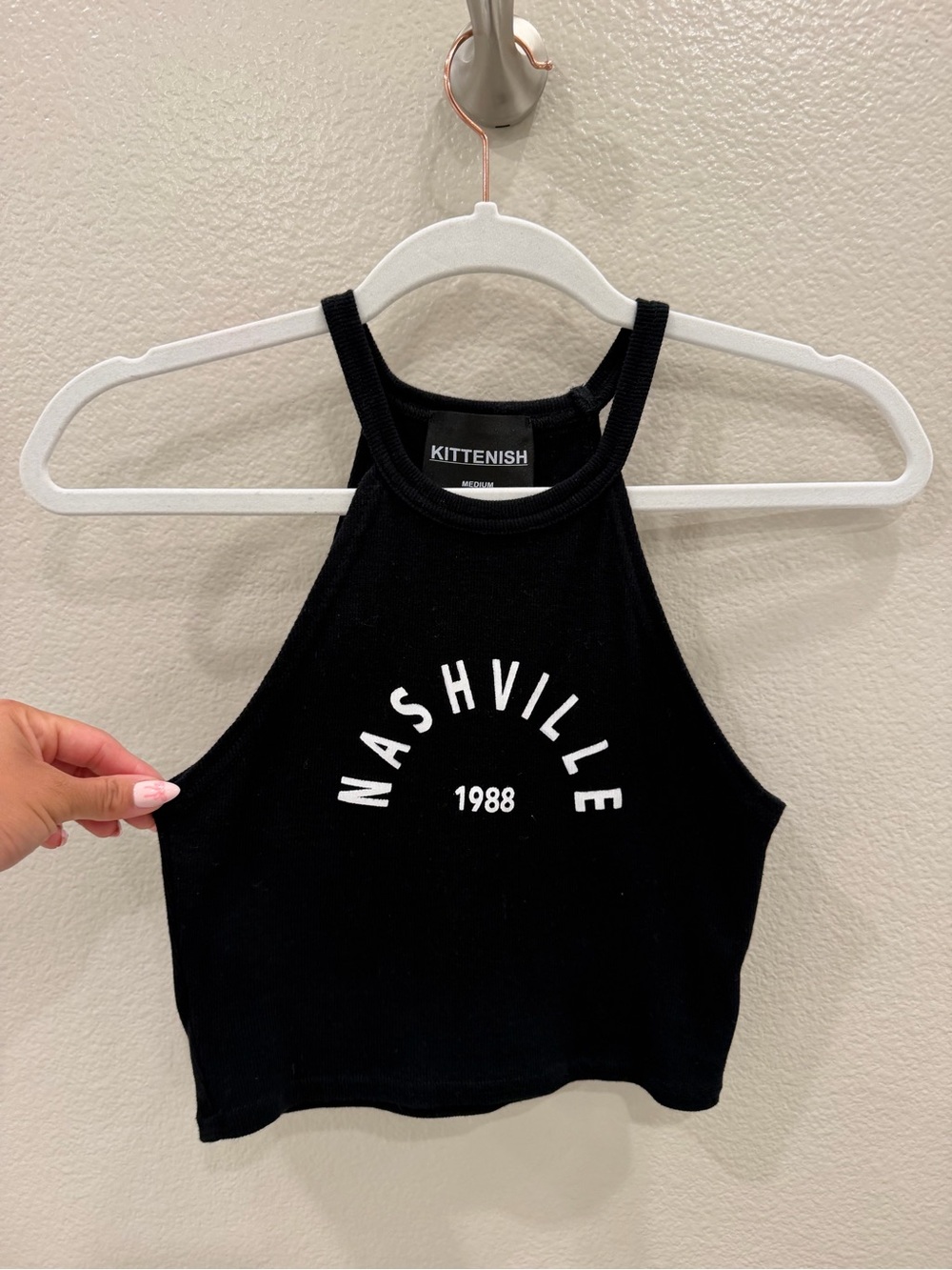 Kittenish Black Nashville 1988 Cropped Halter Tank